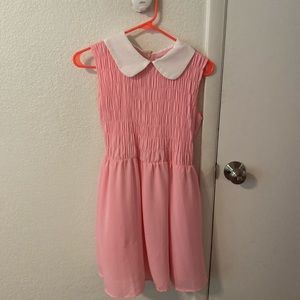 Pink twee, cottagecore, girly dress with white collar. #twee #coquette